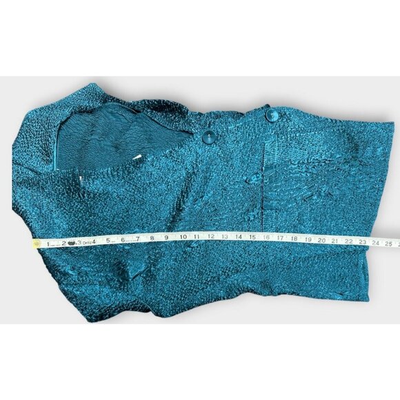 NEW Chicos Travelers Womens Sz 4/6 Teal Crushed Short Blazer Jacket Seersucker - Picture 3 of 8